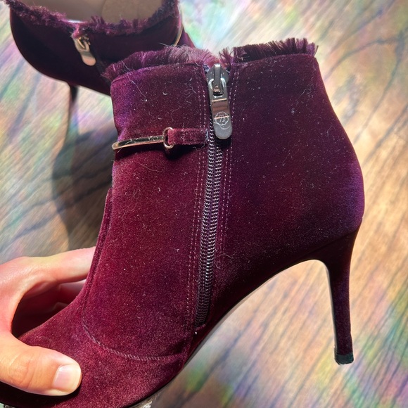 73 hours women’s wine red velvet point toe heels ankle boots - Picture 5 of 7